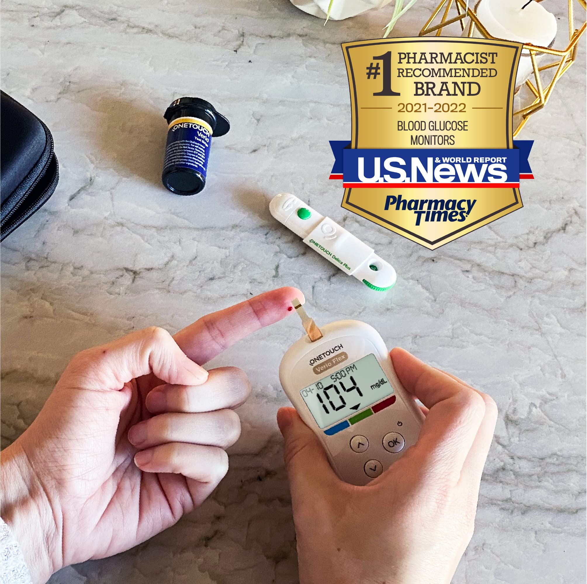 OneTouch Verio Flex Blood Glucose Meter | Glucose Monitor For Blood Sugar Test Kit | Includes Blood Glucose Monitor, Lancing Dev