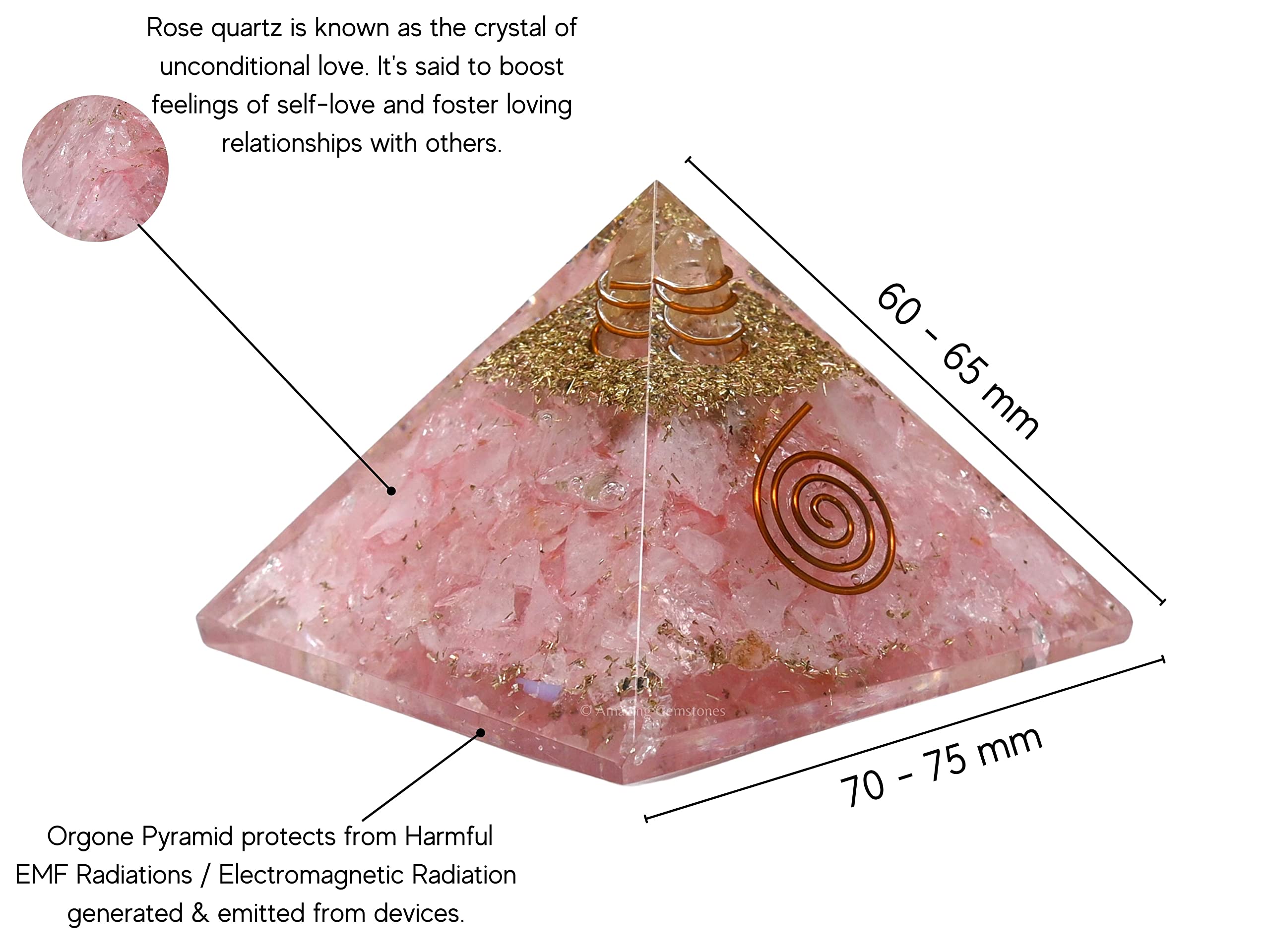 Amazing Gemstone Large Rose Quartz Orgonite Pyramid | Pink Crystal Pyramid | Organ Pyramids Positive Energy Healing