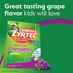 Zyrtec Childrens Dye-Free Chewables for 24 Hour Allergy Relief, 2.5 mg Cetirizine HCl Antihistamine Tablets, Kids Allergy Medic