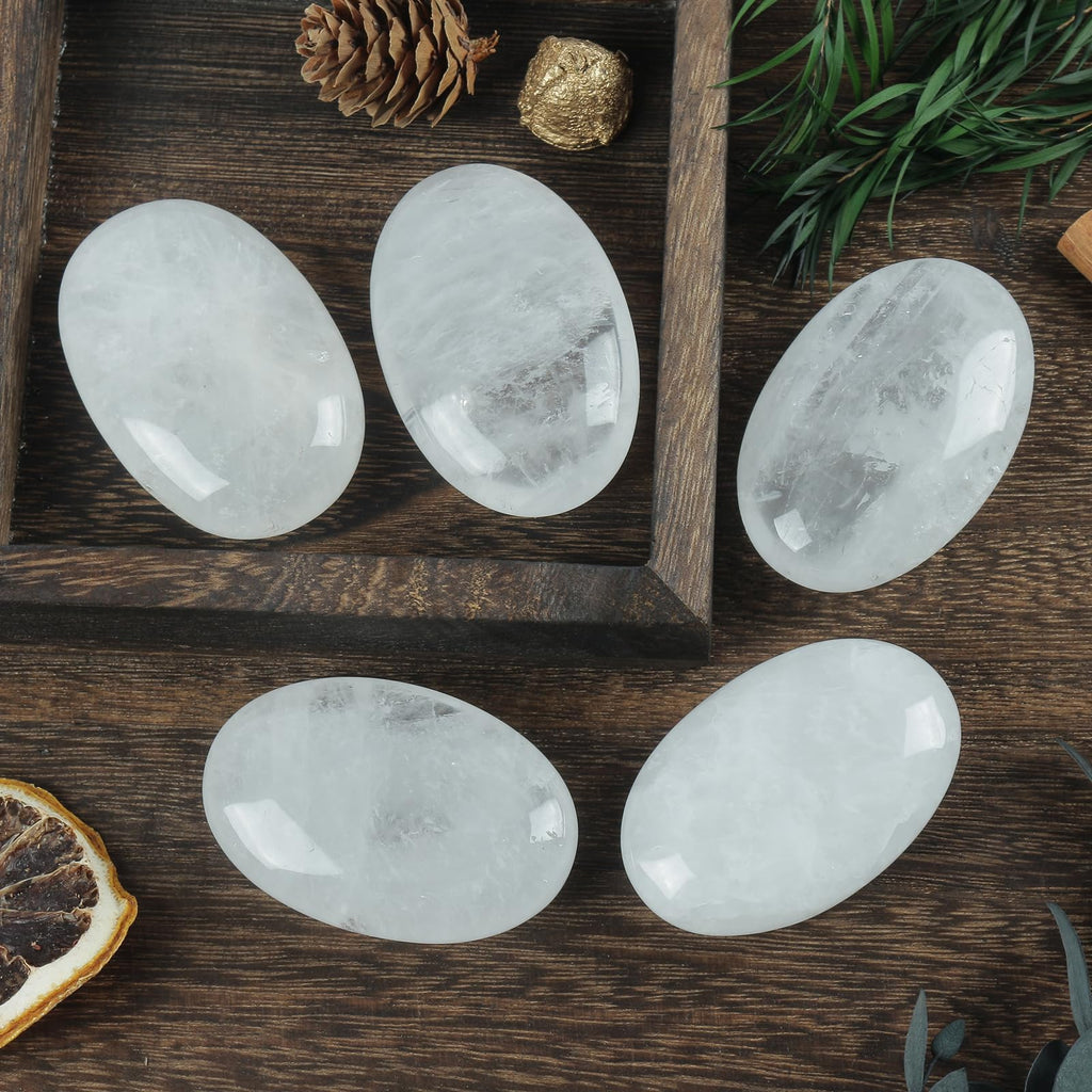 Loveliome Natural Rock Quartz Oval Polished Worry Stones, Healing Crystal Indoor Fountain Stones Massage Energy Anxiety Relief I