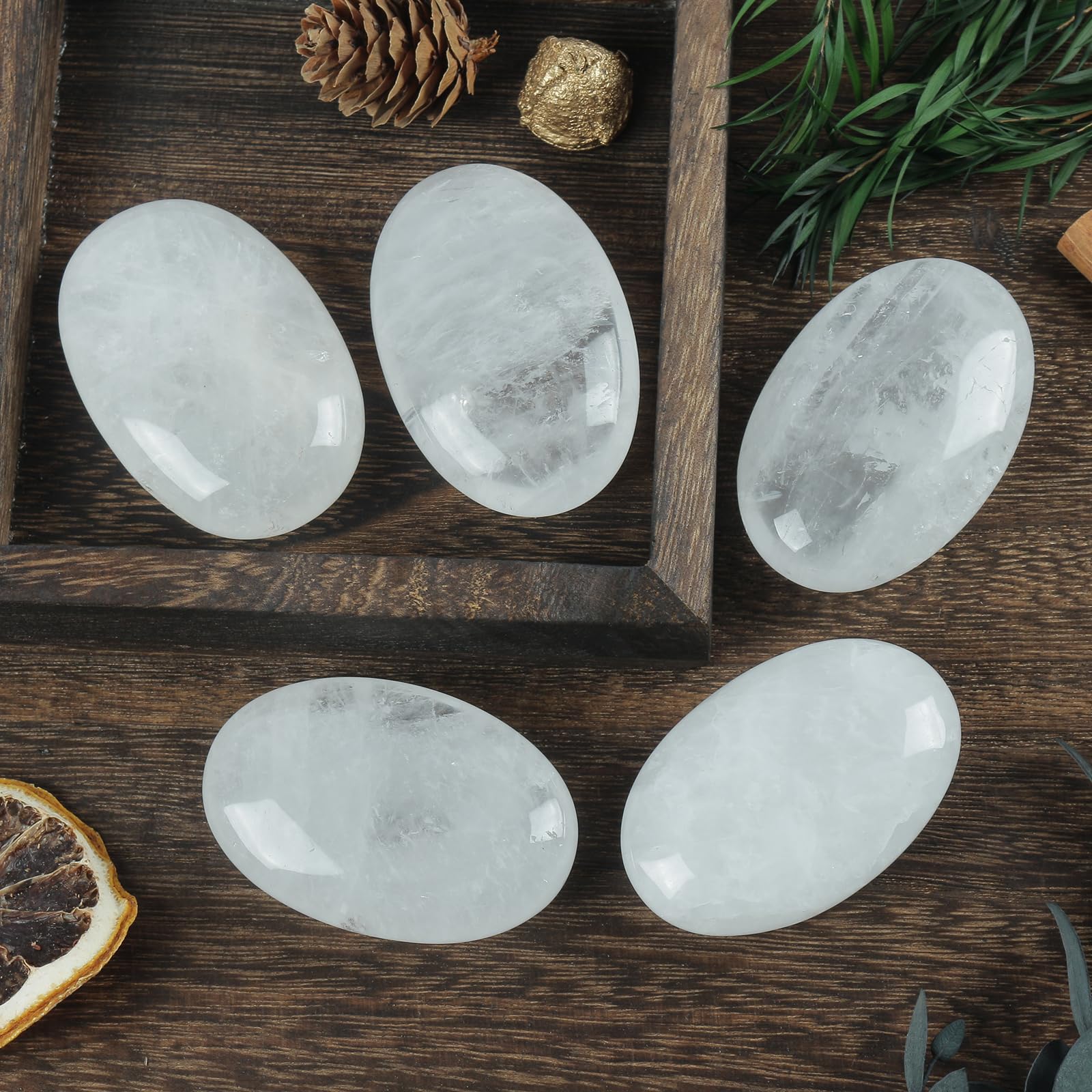 Loveliome Natural Rock Quartz Oval Polished Worry Stones, Healing Crystal Indoor Fountain Stones Massage Energy Anxiety Relief I