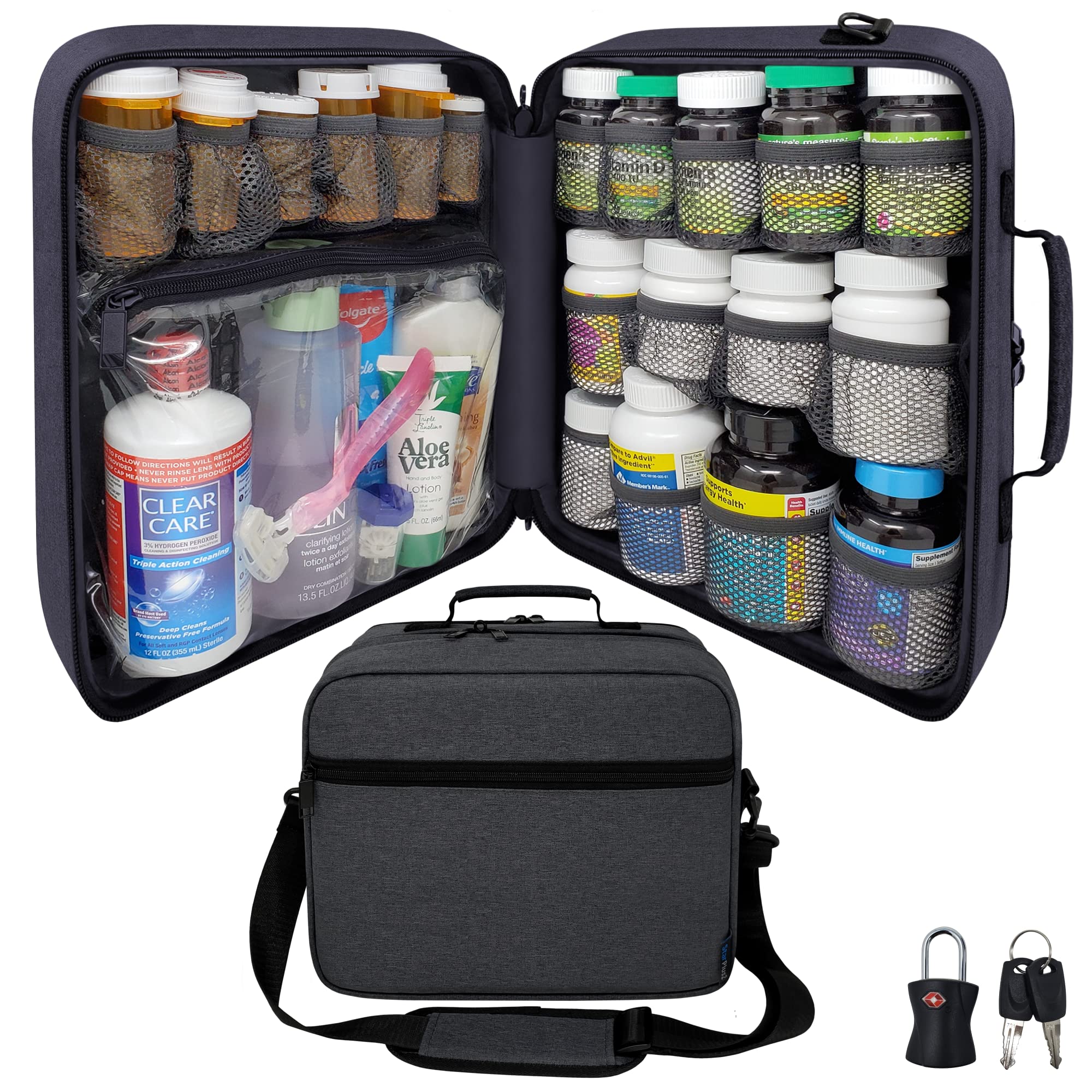 StarPlus2 Extra-Large Padded Modular Locking Pill Bottle Organizer, Medicine Bag, Case, Carrier for Medications, Vitamins, and M