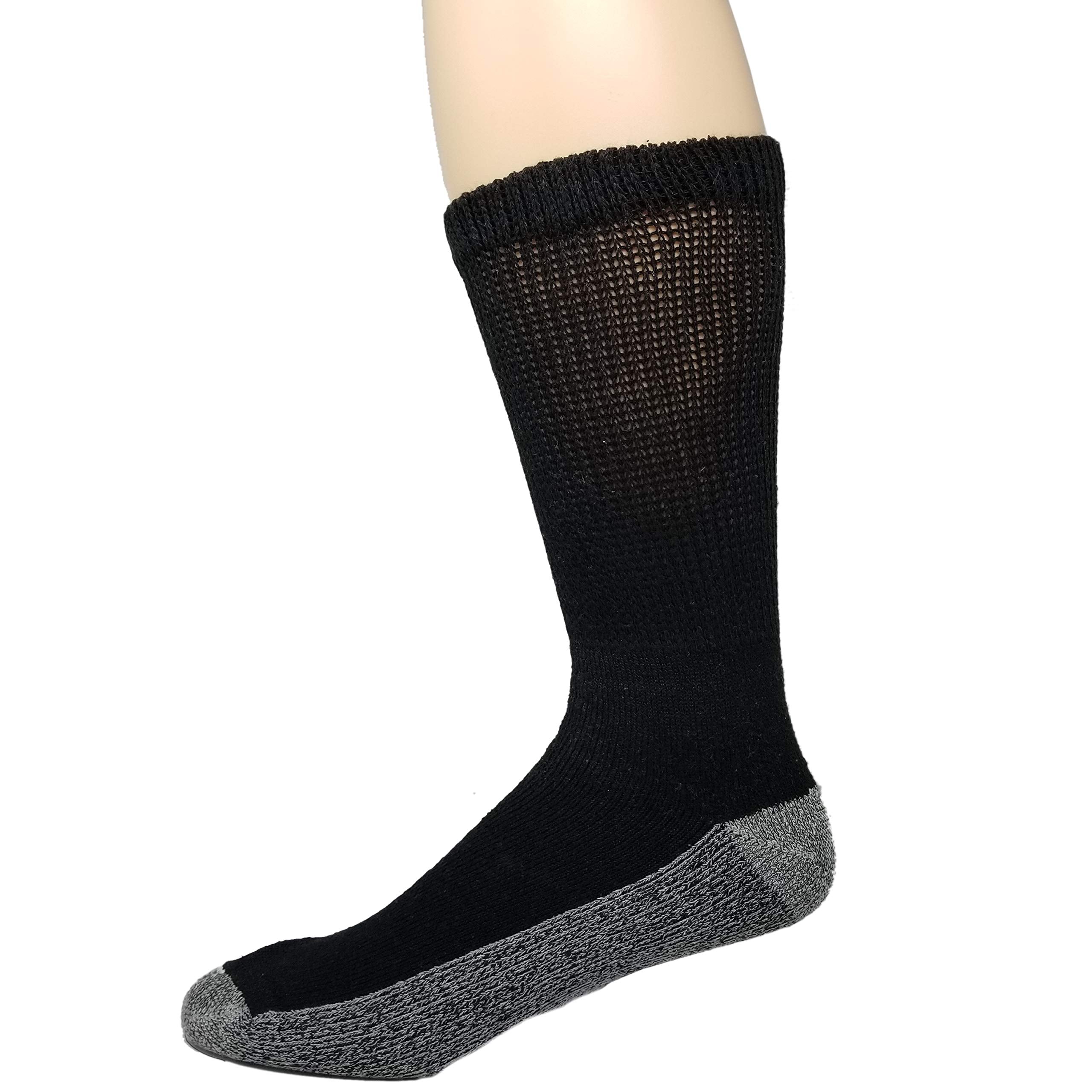 Debra Weitzner 6 Pairs Diabetic Crew Socks Reinforced Heel and Toe Non-Binding Cushion Socks for Men and Women Black/Black Sole