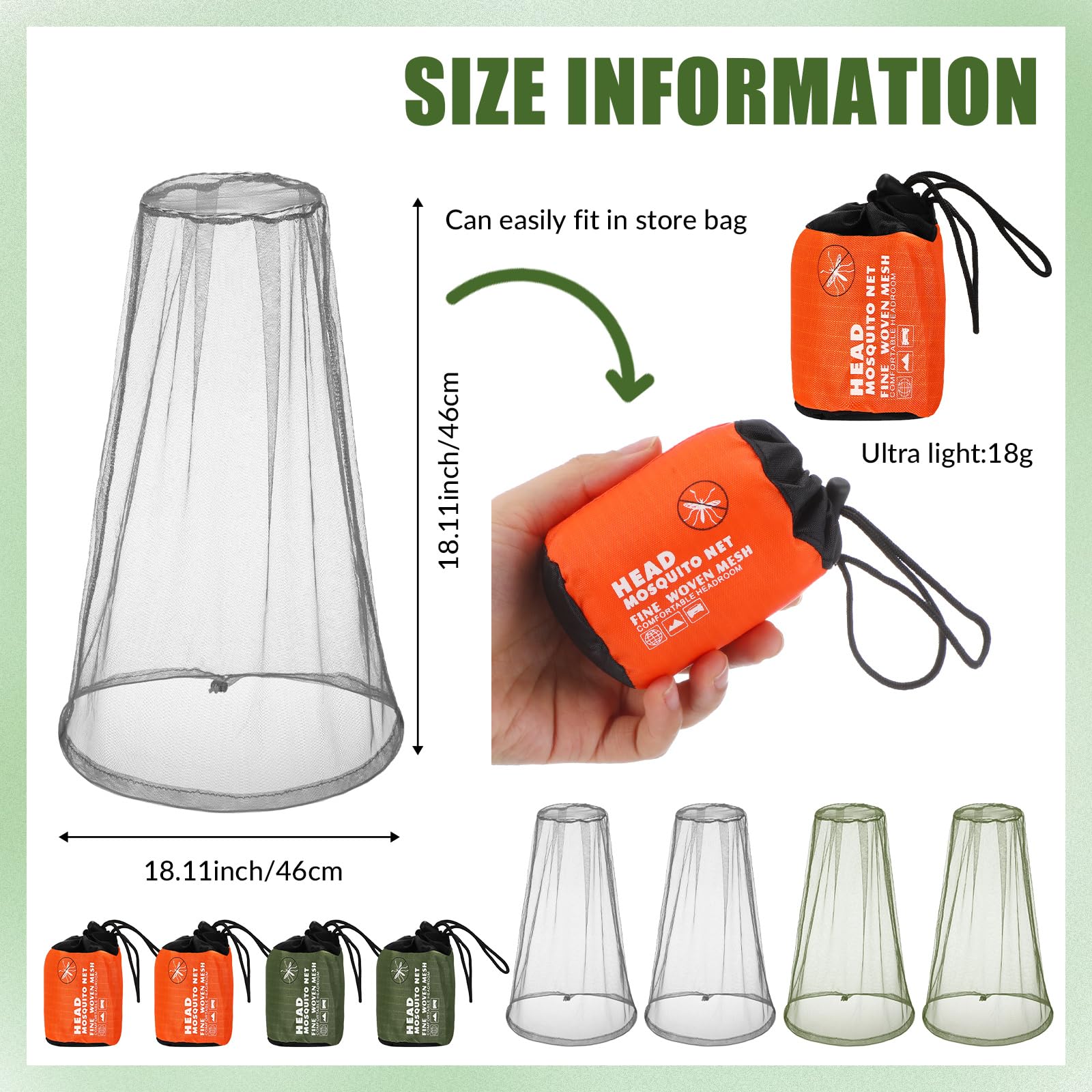 HESTYA 4 Pack Mosquito Net Face Mesh Net Protecting Net for Outdoor Hiking Camping Climbing Mosquito Fly Insects Preventing (Gra