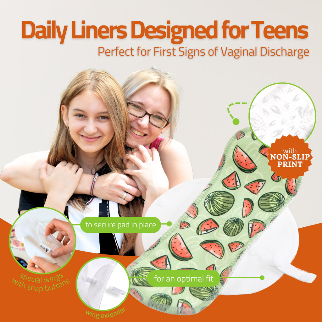 Non-Slip Reusable Panty Liners for Teen Girls (Small, 7-Pack); High-Temp Washable Organic Cotton Cloth Liners; Stay Fresh & Dry,