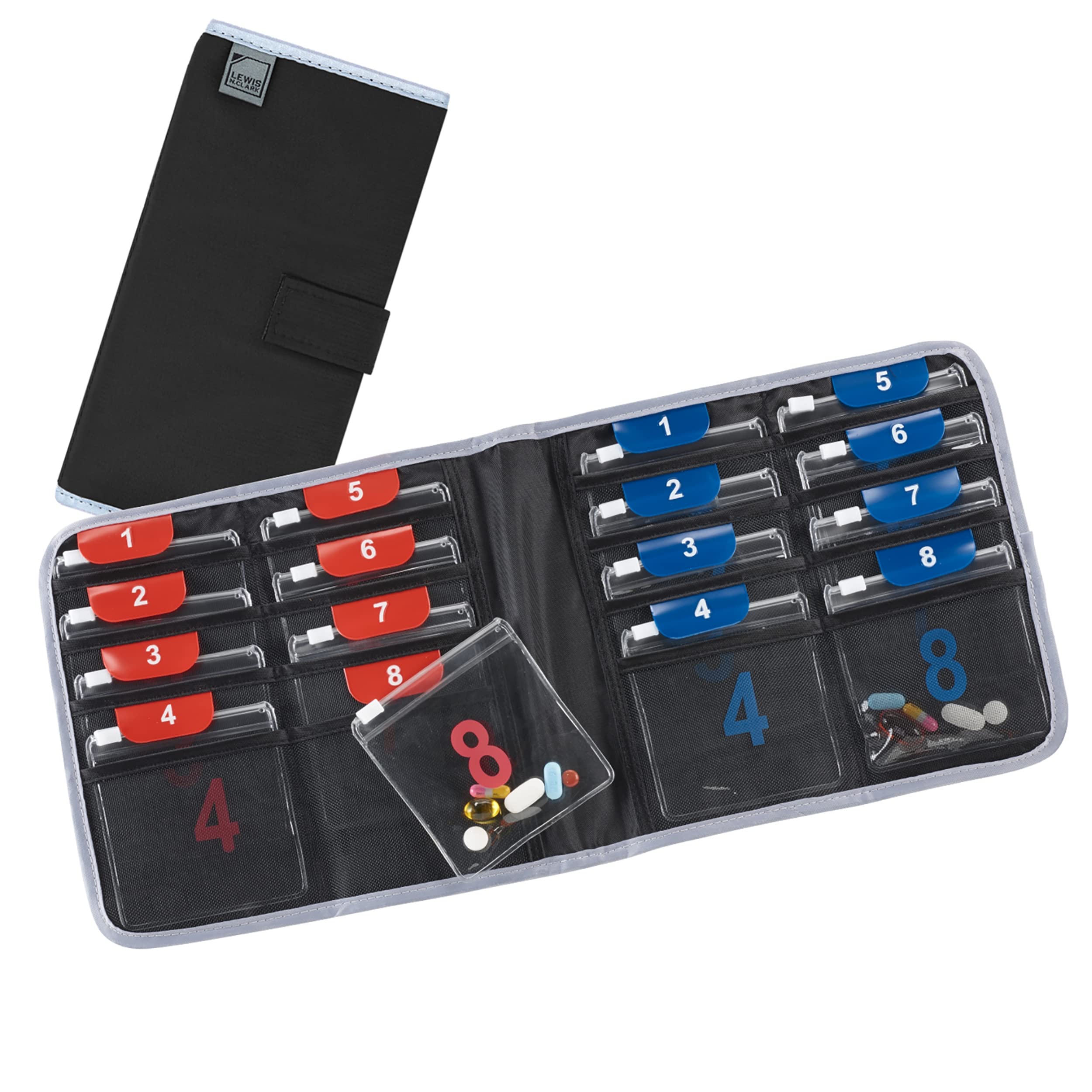 Lewis N. Clark Travel Pill Organizer | For Vitamins, Medication, Prescriptions, Or Medicine Storage | AM/PM Color Coded | 16 Slo