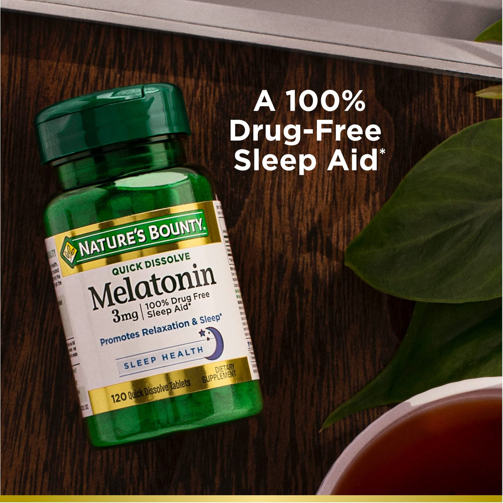 Natures Bounty Melatonin 3mg, 100% Drug Free Sleep Aids for Adults, Supports Relaxation and Sleep, Dietary Supplement, 240 Count