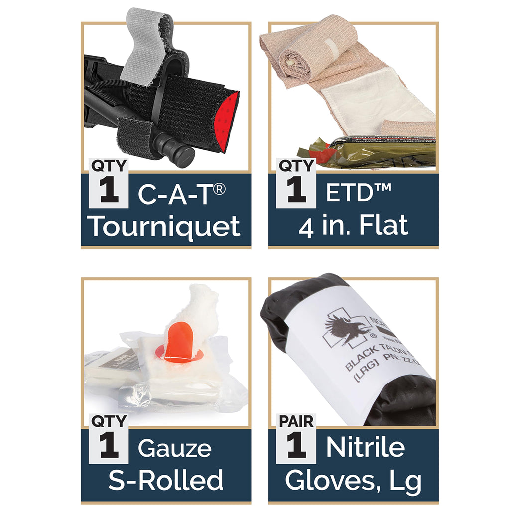 North American Rescue Individual Patrol Officer Kit NAR IPOK First Aid with C-A-T Tourniquet, Gauze, Gloves, Flat ETD Emergency