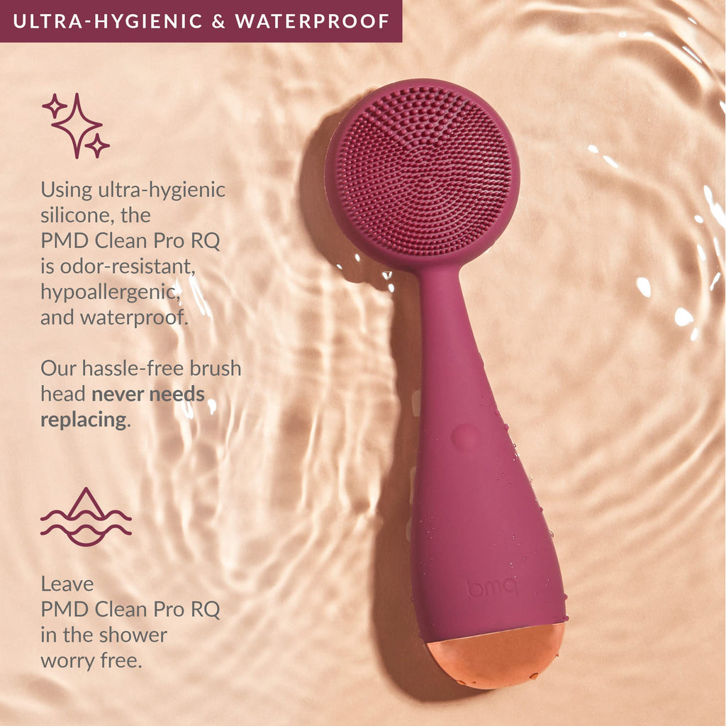 PMD Beauty Clean Pro RQ - Smart Facial Cleansing Device with Silicone Brush & Rose Quartz Gemstone ActiveWarmth Anti-Aging Massa