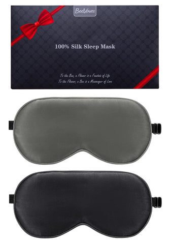 BeeVines Sleep Mask, 2 Pack 100% Real Natural Silk Eye Masks with Adjustable Strap for Sleeping, Mulberry Silk Eye Shade Cover, 