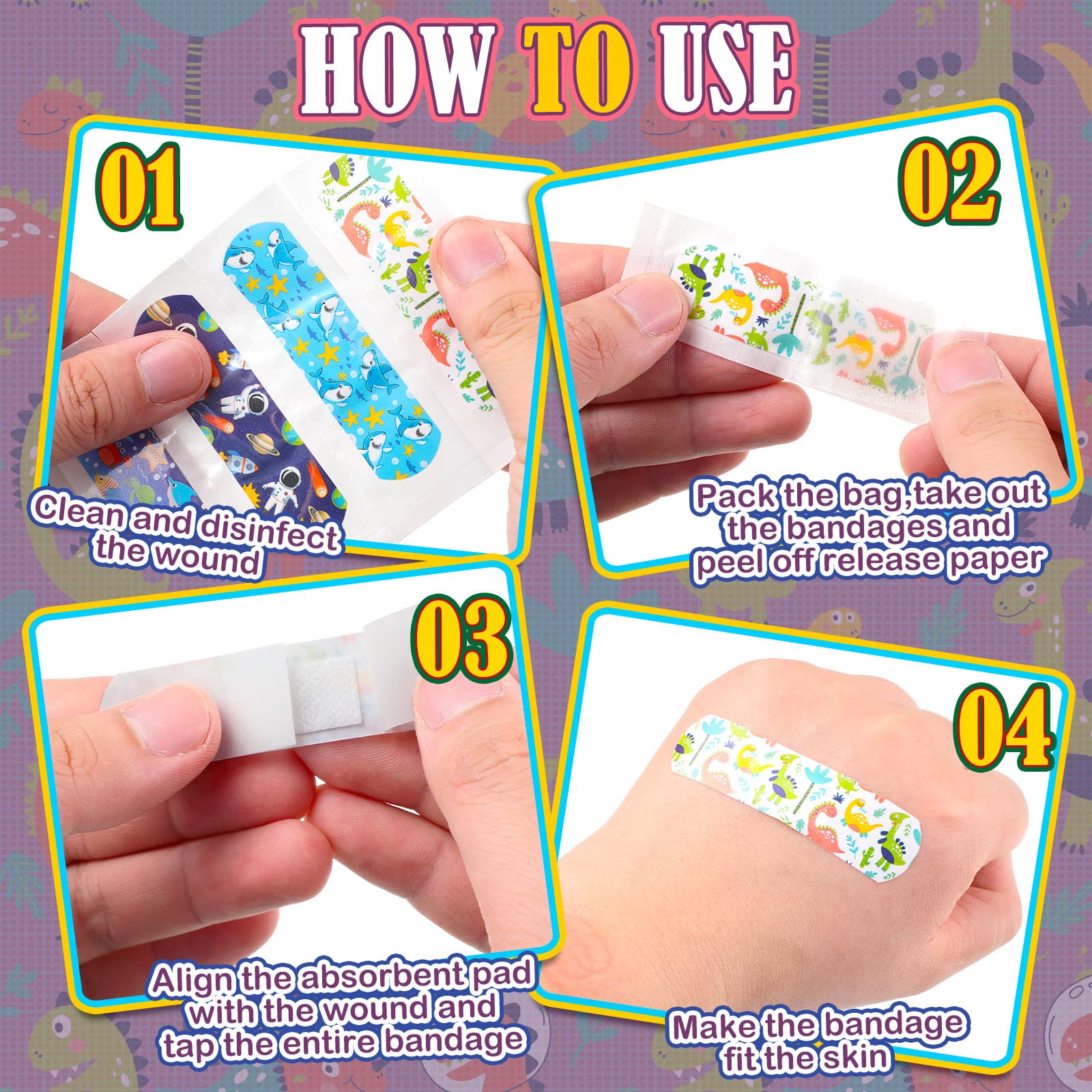 Nuanchu 6 Styles Kids Cartoon Bandages Adhesive Flexible Colorful Cute Cartoon Bandages Waterproof Breathable Protect Scrapes an