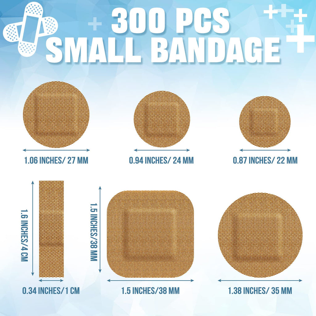 Weewooday 300 Pcs Small Bandages - Bulk Nose Bandages, Fabric, Adhesive, Flexible, Breathable - 0.34 x 1.6, 0.87, 0.94, 1.06, 1.