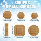 Weewooday 300 Pcs Small Bandages - Bulk Nose Bandages, Fabric, Adhesive, Flexible, Breathable - 0.34 x 1.6, 0.87, 0.94, 1.06, 1.
