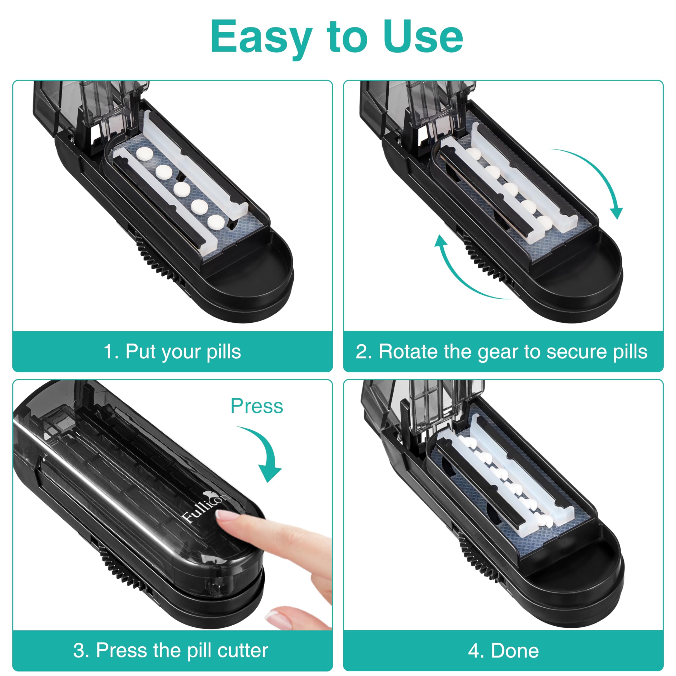Fullicon Pill Cutter, Adjustable Cutter with precision alignment, Stainless Steel Blade & Guard, Splitter with Free Brush & Pill