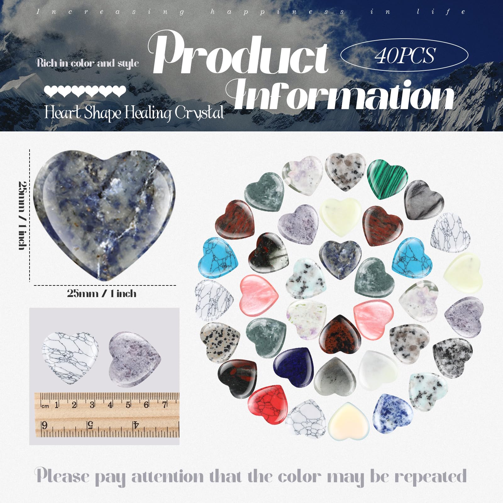Nuenen 40 Pcs 1 Inch Heart Stone Bulk Valentines Gifts Heart Shaped Rock Worry Stone Tiny Trinkets Healing Crystal Gemstone Love