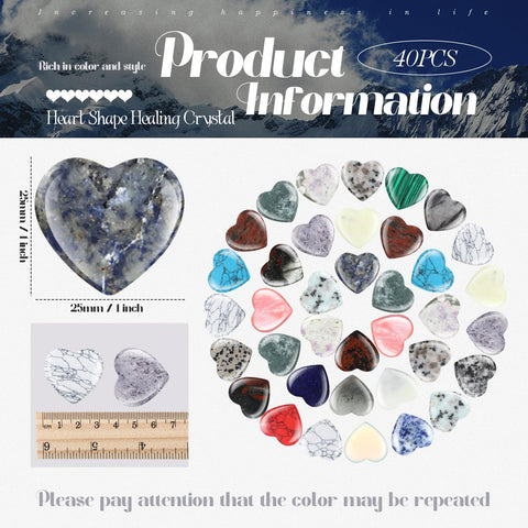 Nuenen 40 Pcs 1 Inch Heart Stone Bulk Valentines Gifts Heart Shaped Rock Worry Stone Tiny Trinkets Healing Crystal Gemstone Love
