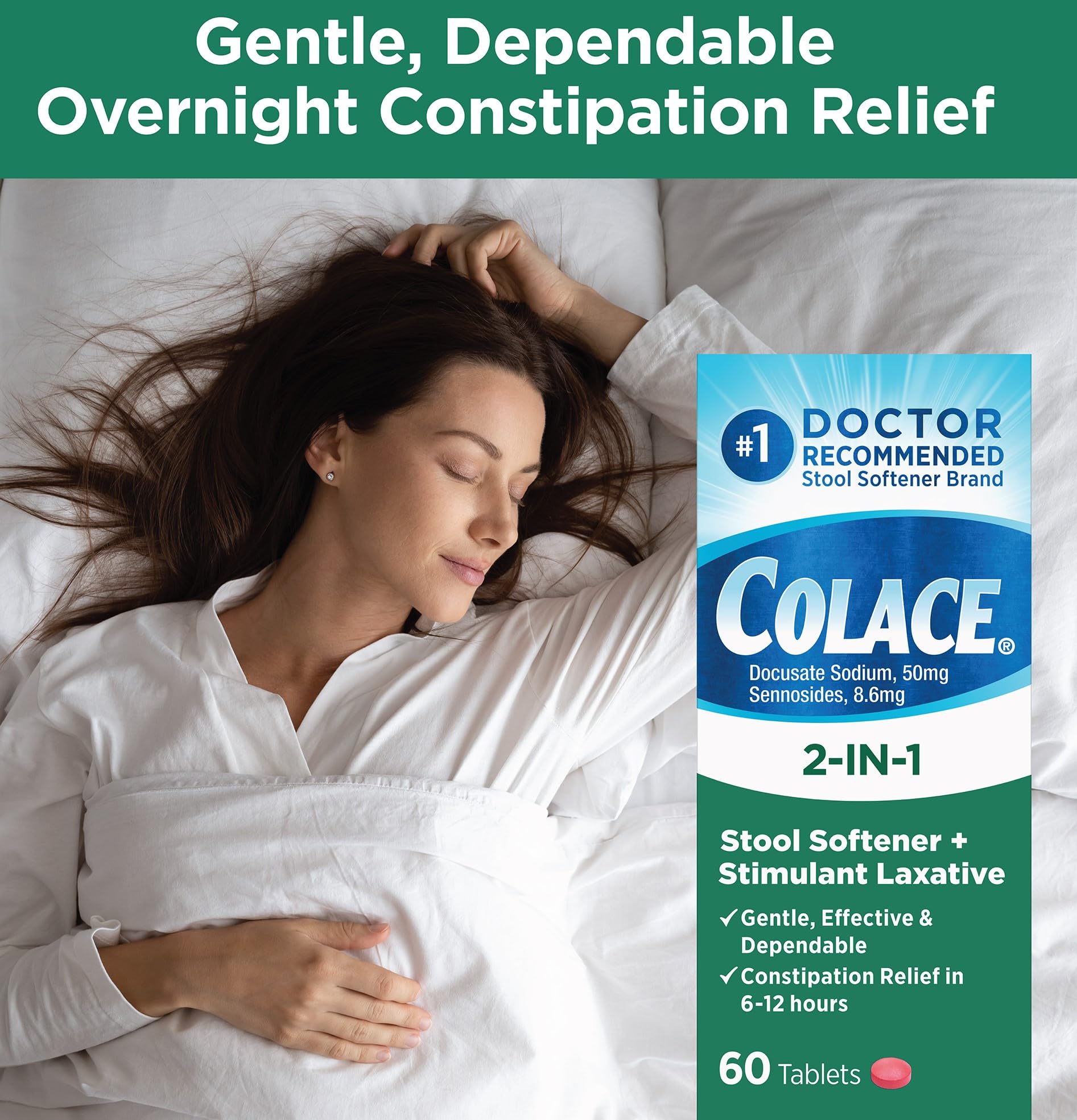 Colace 2-In-1 Stool Softener Plus Stimulant Laxative for Gentle Effective Constipation Relief, Docusate Sodium Plus Sennosides,