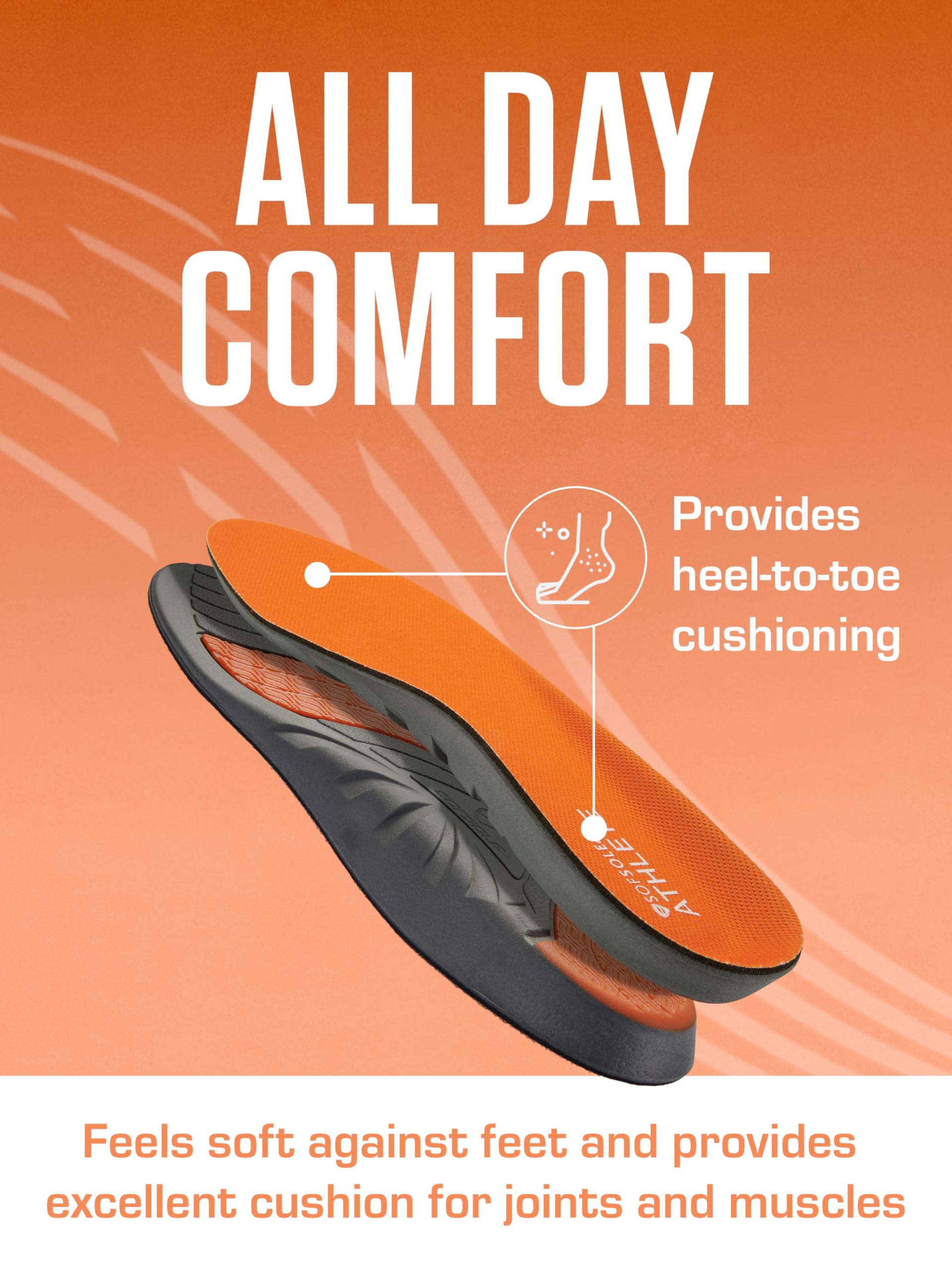 Sof Sole Mens Athlete Performance Full-Length Insole, Orange, 7-8.5