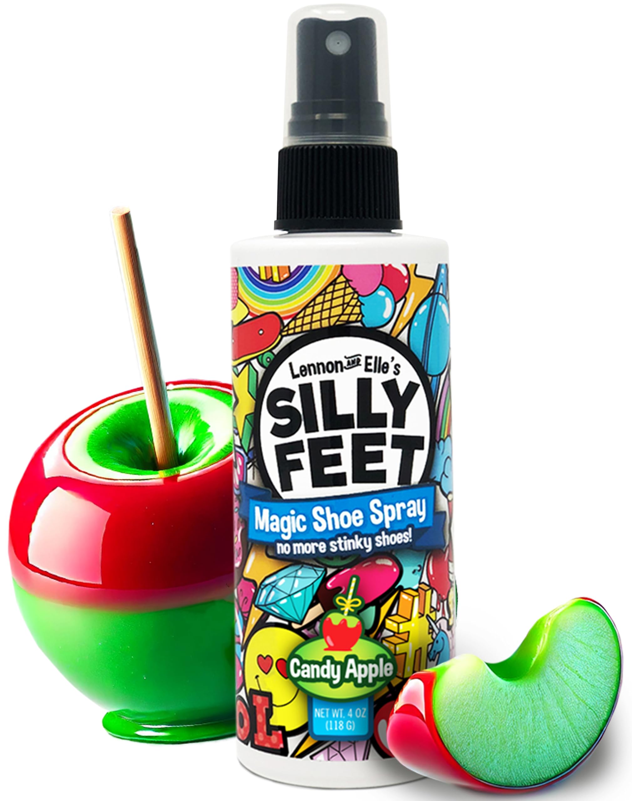 Foot and Shoe Deodorizer Spray, Extra-Strength Odor Eliminator for Smelly Shoes, Kids Feet, and Sweat, Candy Apple Scent, Altern