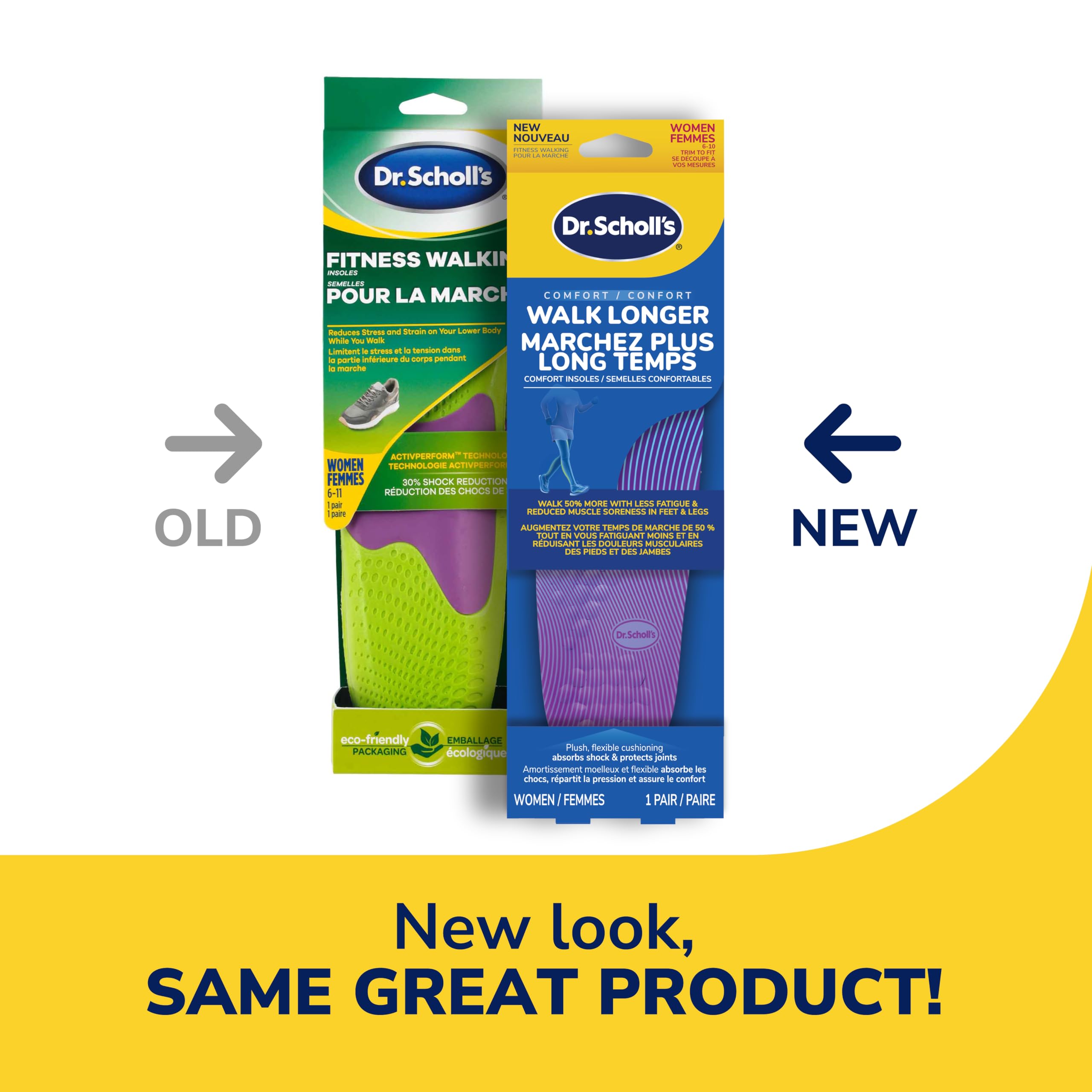 Dr. Scholls Walk Longer Insoles for Men - Comfortable Plush Foam Cushioning Inserts for Walking, Hiking, and Standing on Feet A