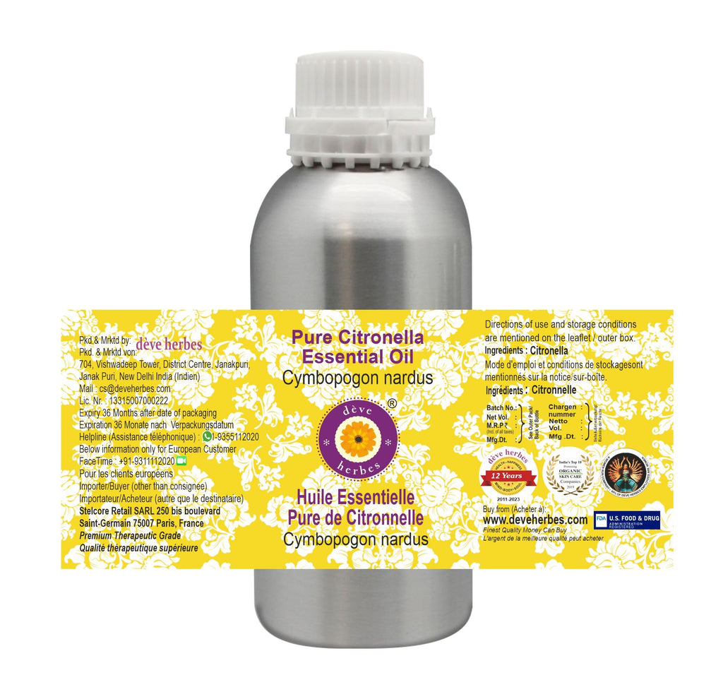 Deve Herbes Pure Citronella Essential Oil (Cymbopogon nardus) Steam Distilled 630ml (21 oz)