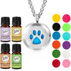 Wild Essentials Dog Paw Necklace Essential Oil Diffuser Kit with Lavender, Lemongrass, Peppermint, Orange Oils, 12 Refill Pads,