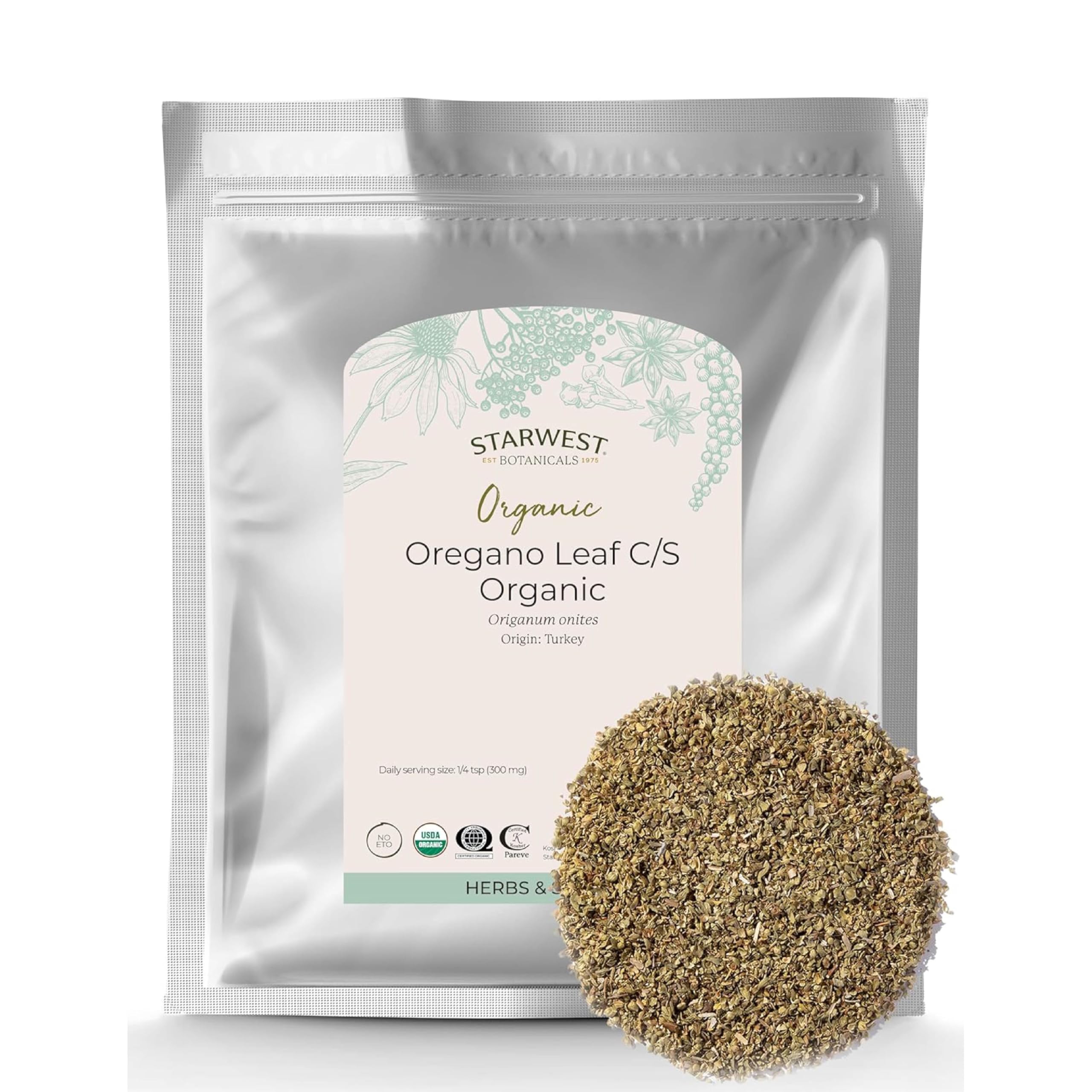 Starwest Botanicals Organic Oregano Dried Leaf - Seasoning Herb for Cooking, Use for Pizza Dishes, Greek, Italian, or Mexican Fo