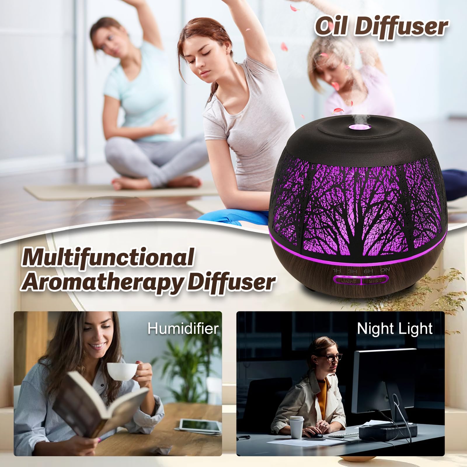 Diffusers for Essential Oils Large Room 400ml,Essential Oil Diffuser for Home with R/C,Cool Mist Humidifiers for Bedroom,7 Color