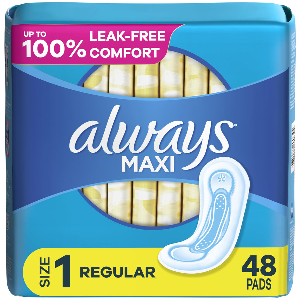 Always Maxi Daytime Pads Without Wings, Size 1, Regular, Unscented, 48 CT