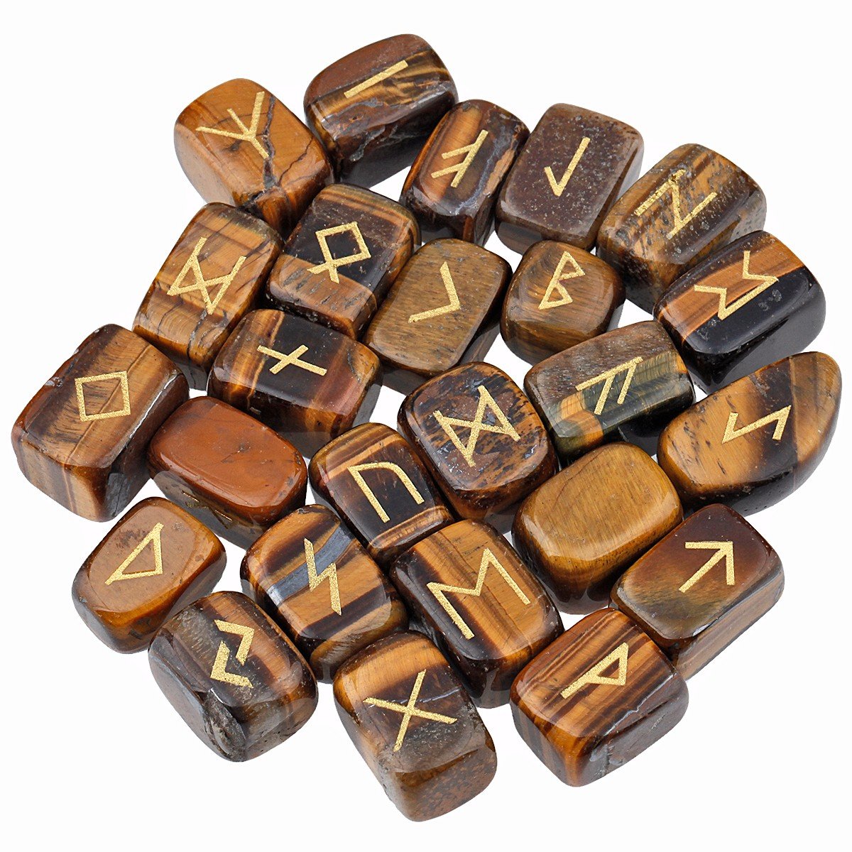 rockcloud Tiger's Eye Rune Stones Tumbled Engraved Lettering Crystal Set for Wicca Crystals Healing Chakra Reiki