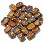 rockcloud Tiger's Eye Rune Stones Tumbled Engraved Lettering Crystal Set for Wicca Crystals Healing Chakra Reiki