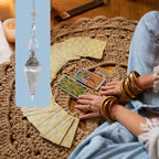 COMNICO Healing Crystal Pendulums, Aquamarine Spiritual Hexagonal Pointed Cone Resin Pendants with Chain, Divination Dowsing Too