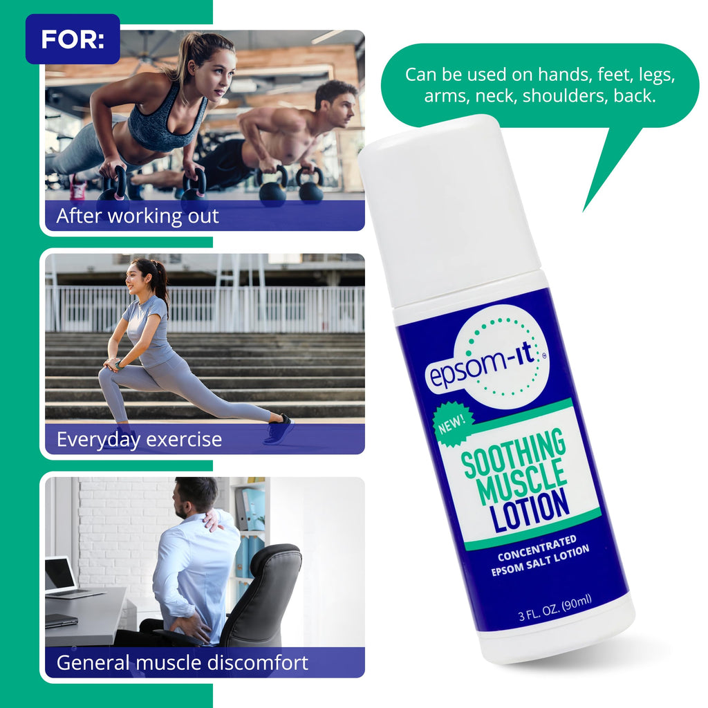 EPSOM-IT Soothing Muscle Lotion - Roll On Epsom Salt Lotion with Arnica for Muscle Aches and Stiffness, Leg, Knees and Feet Disc