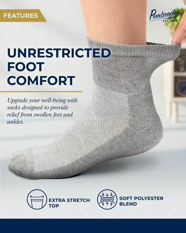 Pembrook Gray Ankle Diabetic Socks for Men & Women | 6 Pairs | Wide Stretch Top Mens Diabetic Socks | Diabetic Socks for Men 9-1
