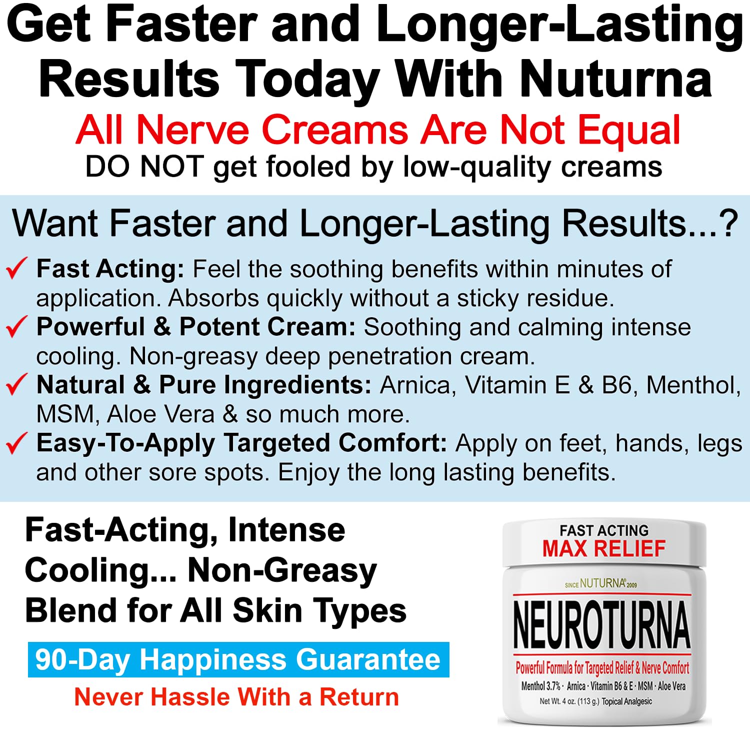 Neuropathy Nerve Relief Cream - Fast Acting Max Relief for Feet Hands Legs Toes Back - Ultra Strength Menthol Arnica Aloe Vera M