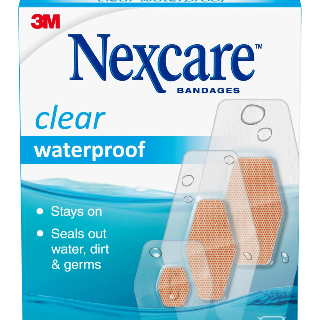 Nexcare Waterproof Bandages, Stays on in the Pool, Holds for 12 Hours, Clear Bandages for Fingers and Elbows - 100 Pack Waterpro