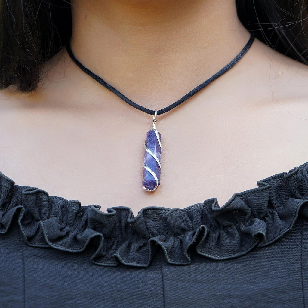 Sugandha Wellness Lepidolite Healing Crystal Necklace - Stress Relief & Clarity. Inner Peace & Calm. Mood Stabilizer. Jewelry Gi