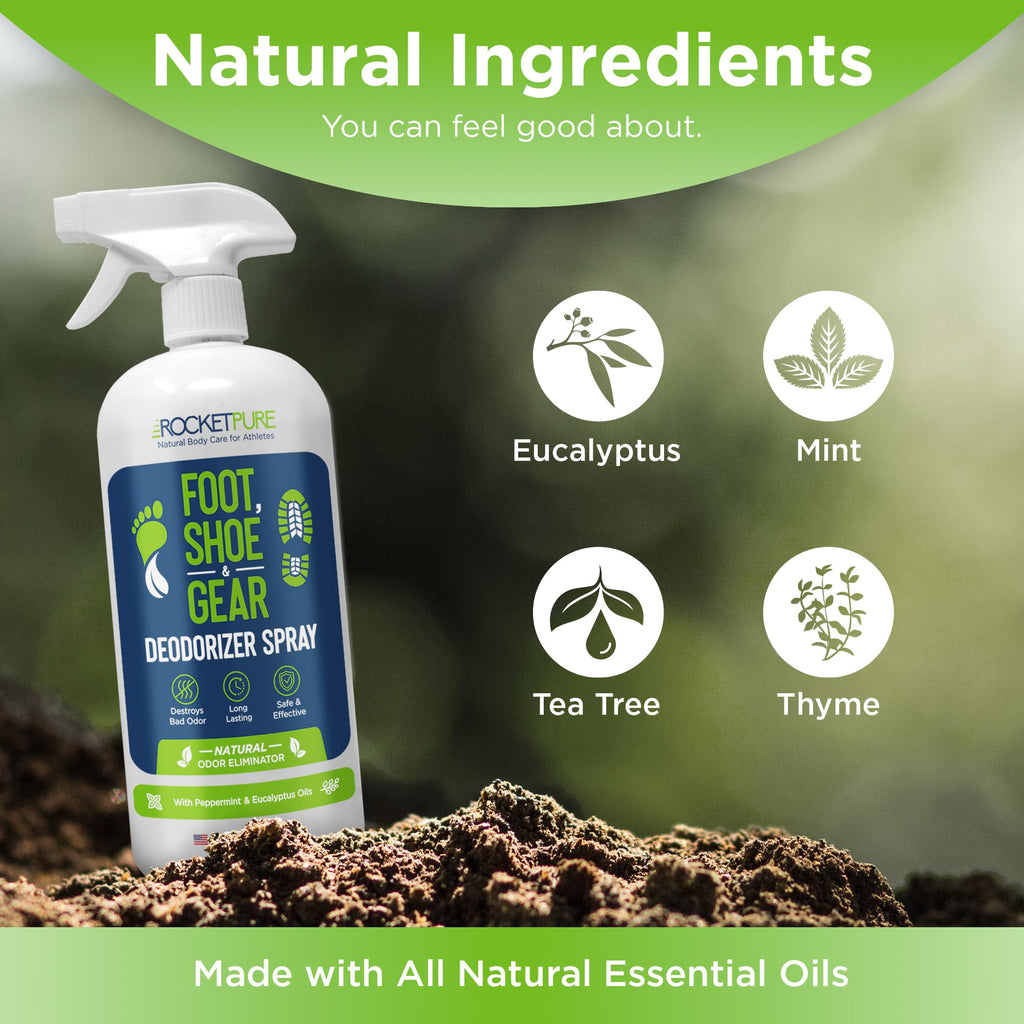 Rocket Pure Natural Odor Eliminator - Foot & Shoe Deodorizer Spray, Gear Odor Eliminator - Removes, Controls & Prevents Odors -