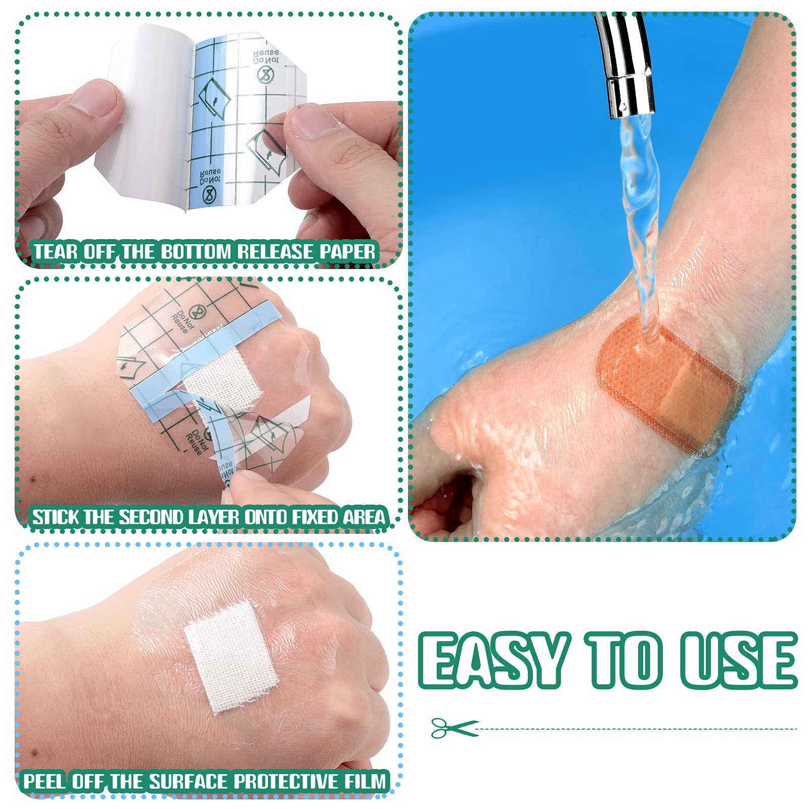 Nuanchu 100 Pieces Waterproof Bandage Adhesive Protective Transparent Dressing, Clear Bandages Waterproof Clear Dressing Tape fo