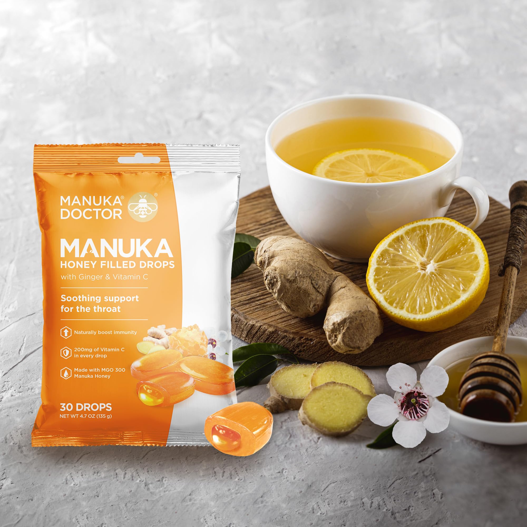 Manuka Doctor Cough Drops, Manuka Middles, 30 Drops (Pack of 1) Bag Throat Lozenges Infused with Raw Manuka Honey, Vitamin C & G