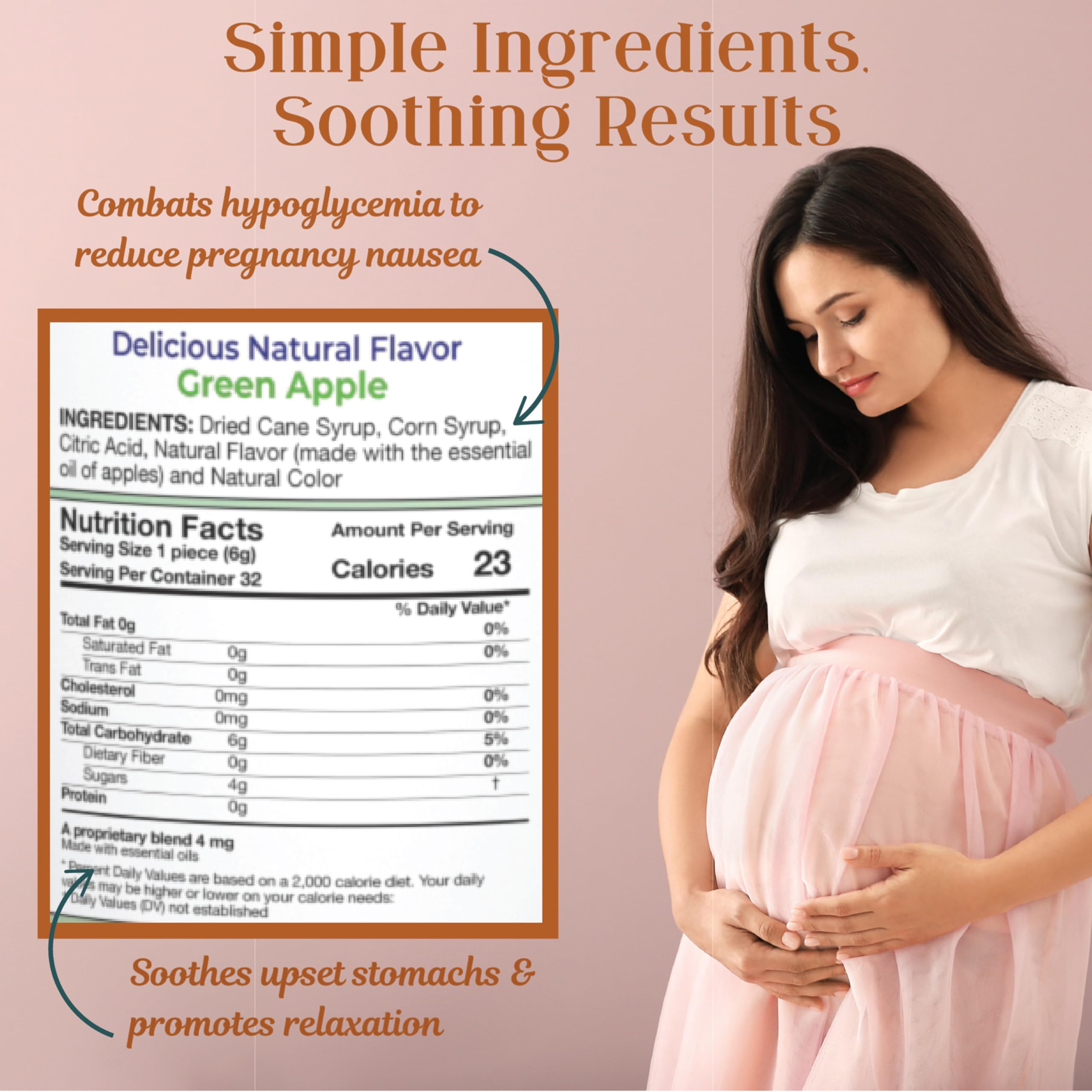 Preggie Pop Drops Pregnancy Nausea Relief Morning Sickness Candy with Essential Oils for Pregnant Women - Natural Green Apple, 3