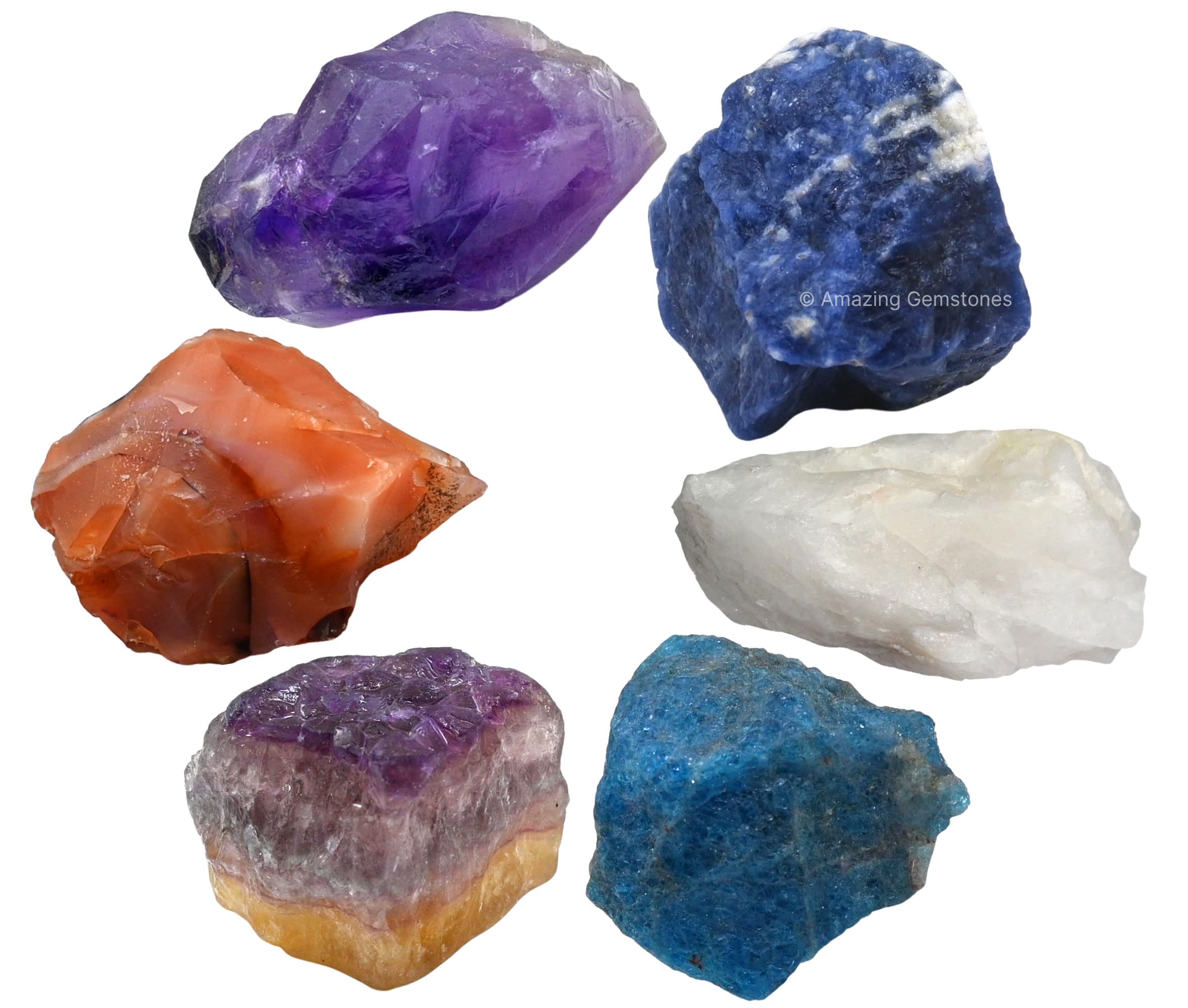 Crystals for Studying Students Success Manifestation, Set of 6 Amethyst, Sodalite, Carnelian, White Agate, Fluorite and Apatite 