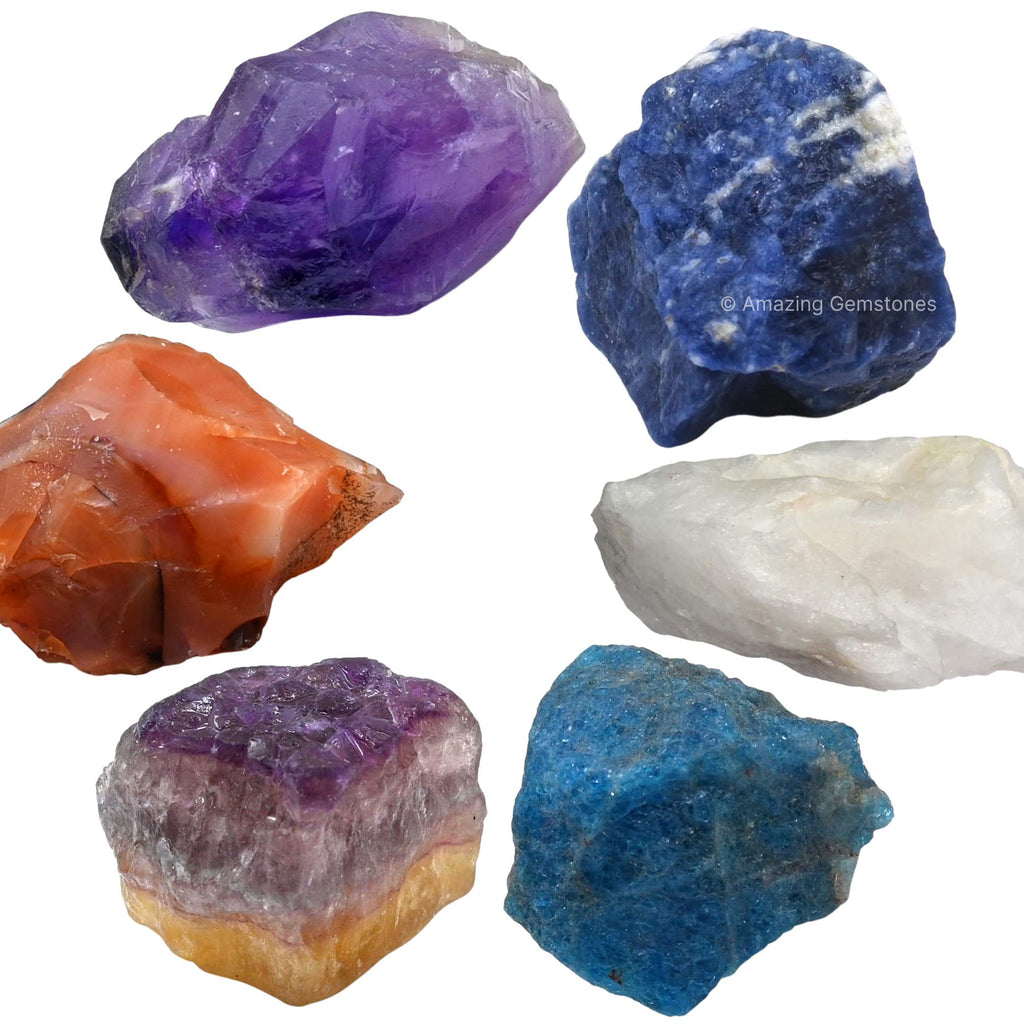 Crystals for Studying Students Success Manifestation, Set of 6 Amethyst, Sodalite, Carnelian, White Agate, Fluorite and Apatite 