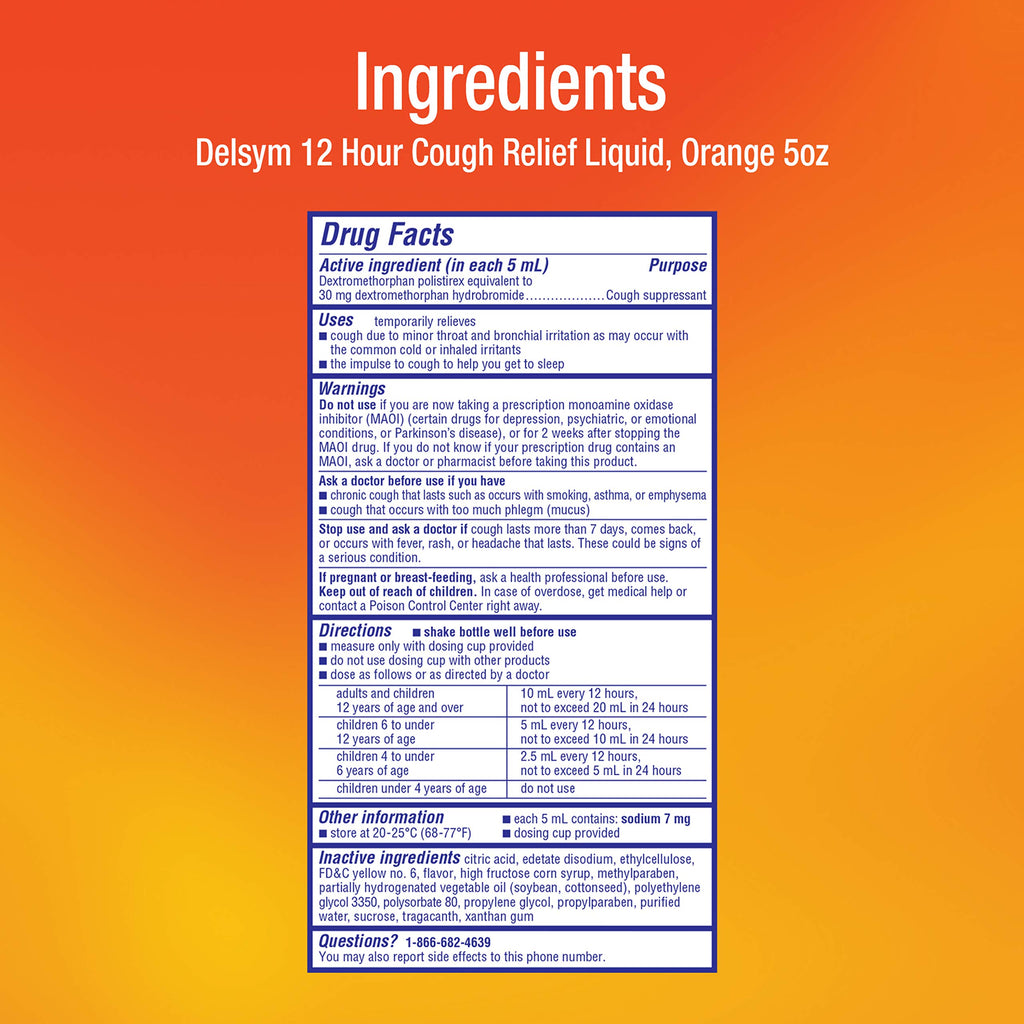 Delsym Adult 12 Hr Cough Relief Liquid, Orange, 5oz