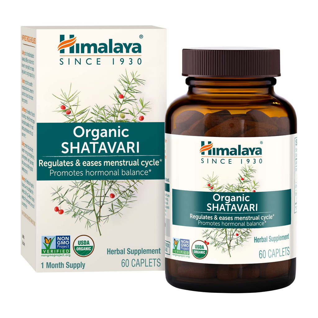 Himalaya Organic Shatavari for PMS, Menstrual Cramp Relief, Menopause Support, and Womens Health, 1,300 mg, 60 Caplets, 1 Month