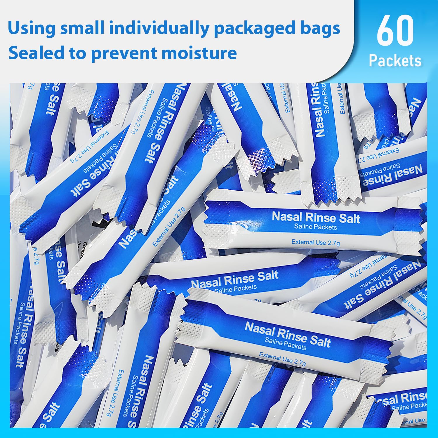 MAOEVER 60 Saline Packets, Neti Pot Salt Packets, Individually Wrapped Saline Packets for Neti Pots, Nasal Irrigation, and Squee