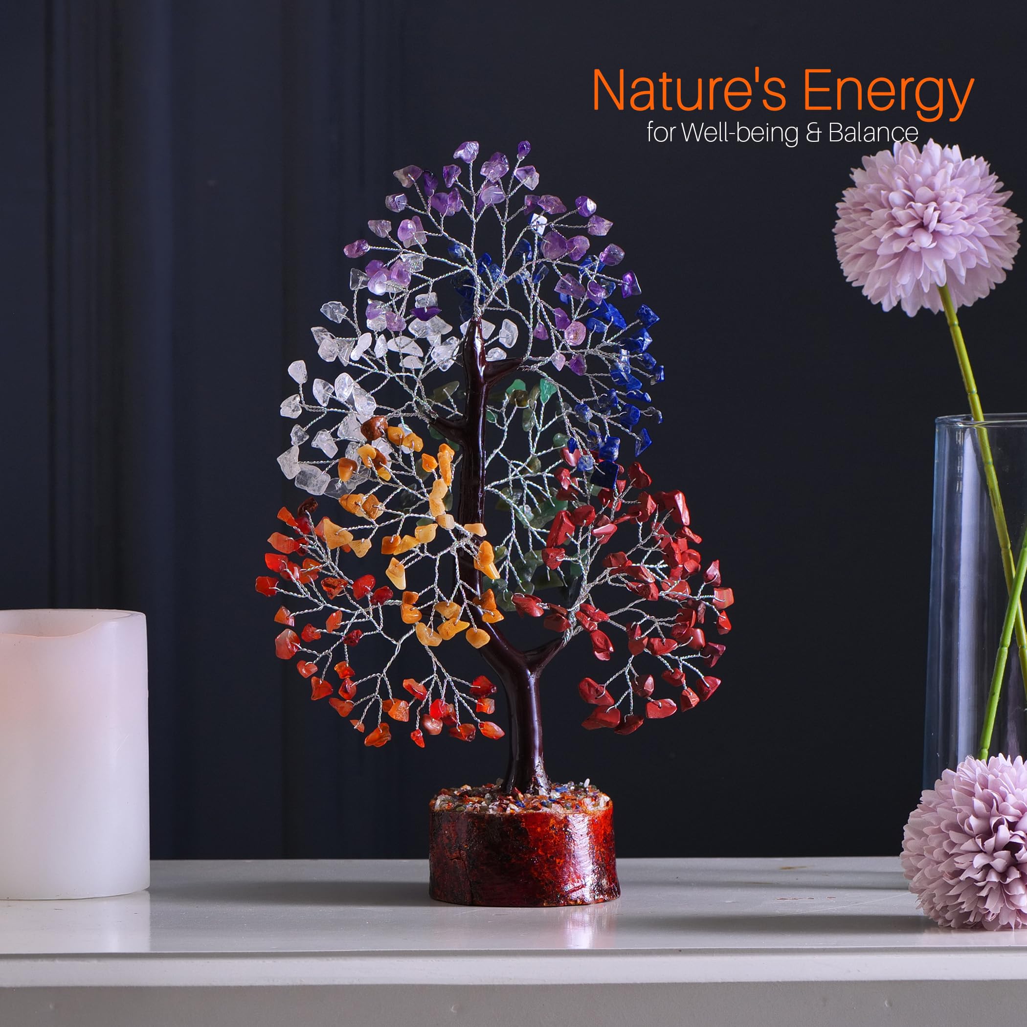 YUVDIPR 7 Chakra Money Tree Healing Feng Shui Statues & Figurines Reiki Crystal Balancing Buddha Home D  cor (SC-S + Bracelet)