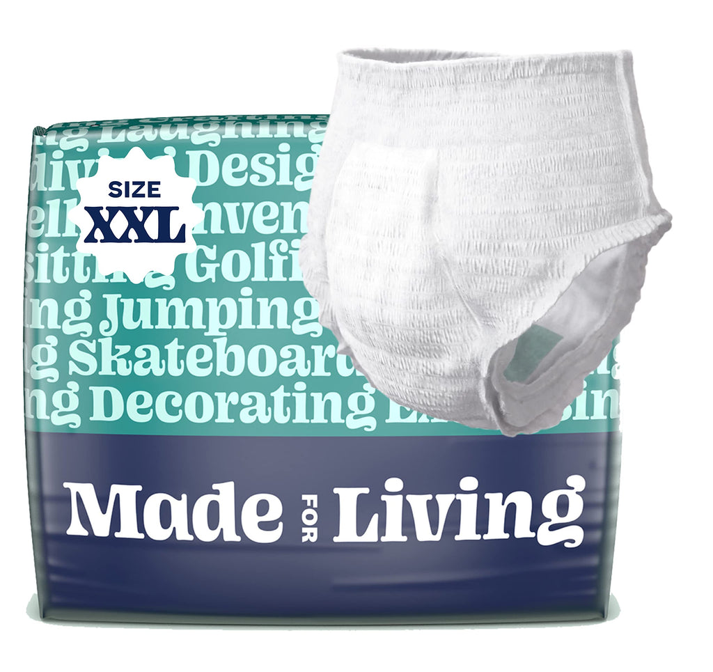 Made For Living, Size XXL (>62), Incontinence Underwear for Women & Men, Ultimate Absorbency Overnight Adult Pull Ups, Disposabl