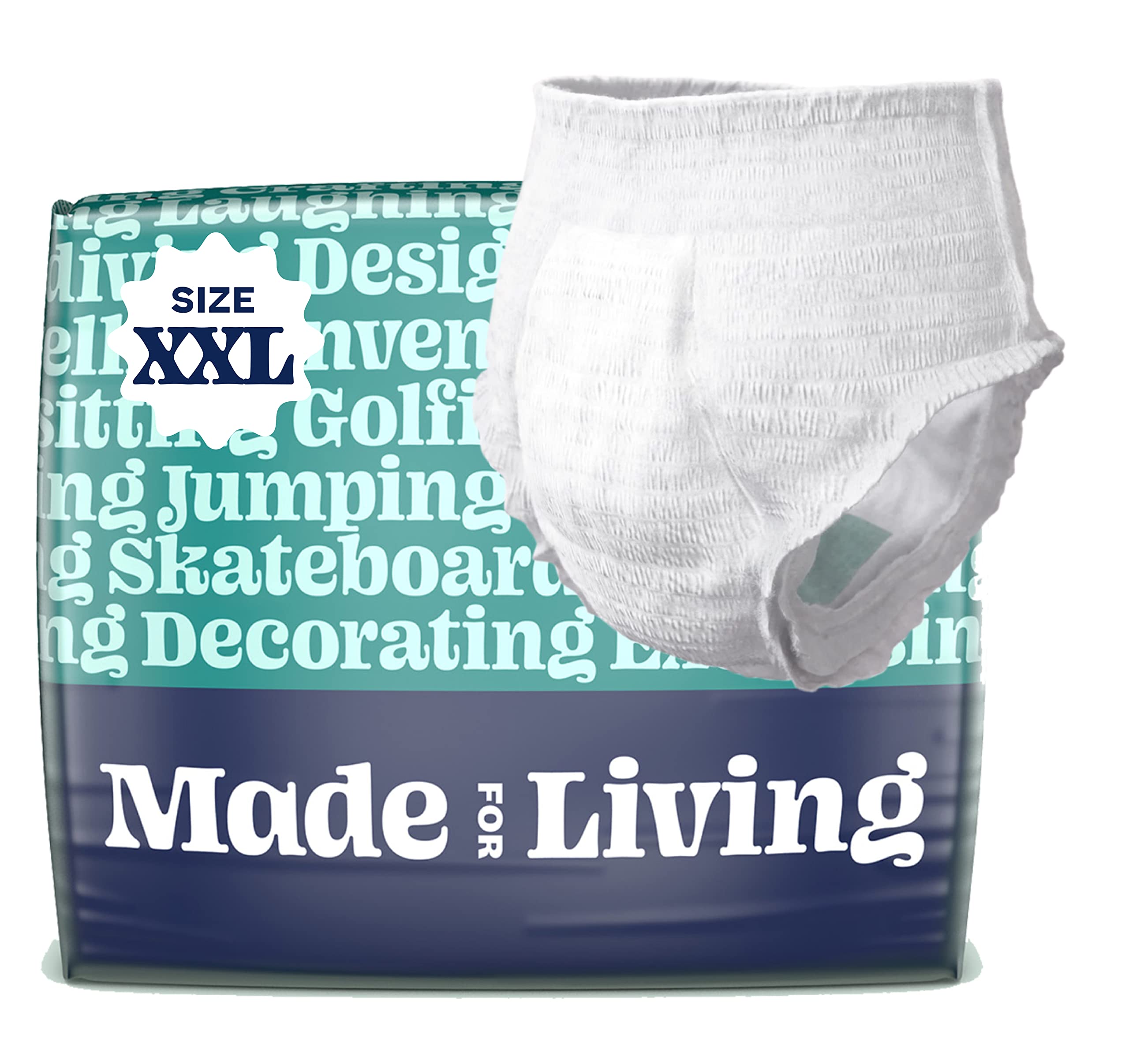 Made For Living, Size XXL (>62), Incontinence Underwear for Women & Men, Ultimate Absorbency Overnight Adult Pull Ups, Disposabl