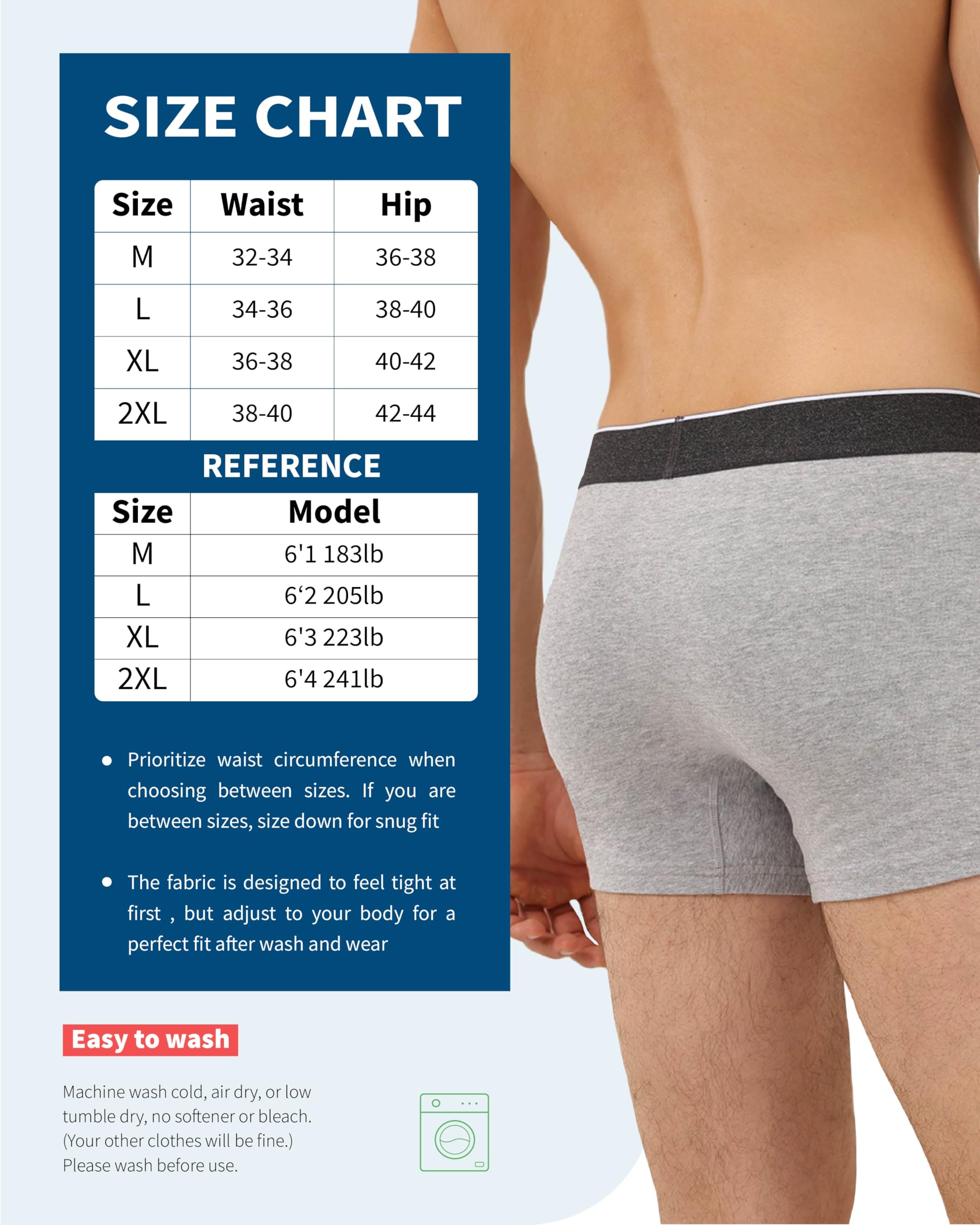 REELINDRY Mens Incontinence Underwear Washable, 2.3 oz Leak Proof Absorbent Odor Neutralization Briefs for Bladder Leak 2 Pack(G